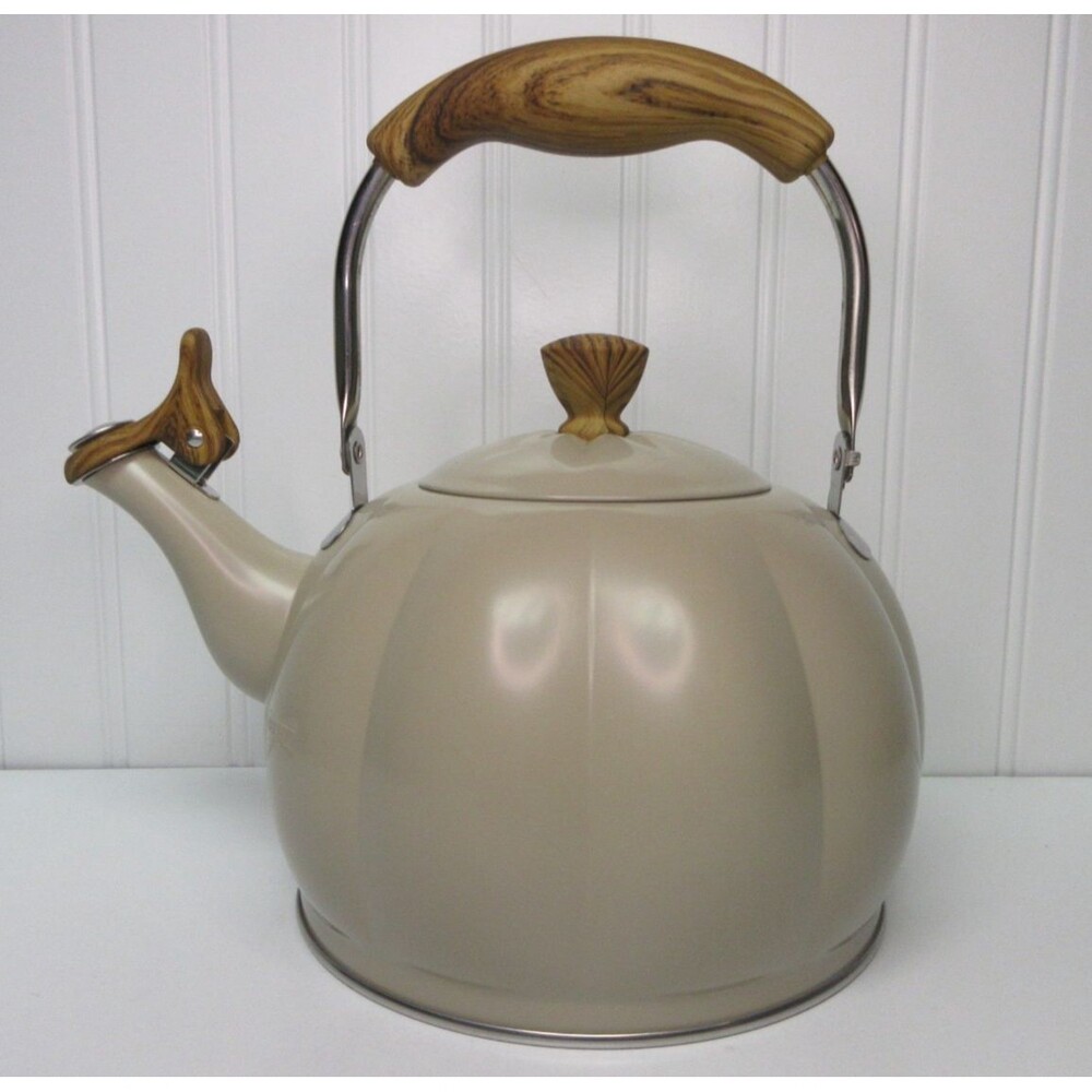 Pioneer Woman Pumpkin Whistling Tea Kettle with Lid Taupe